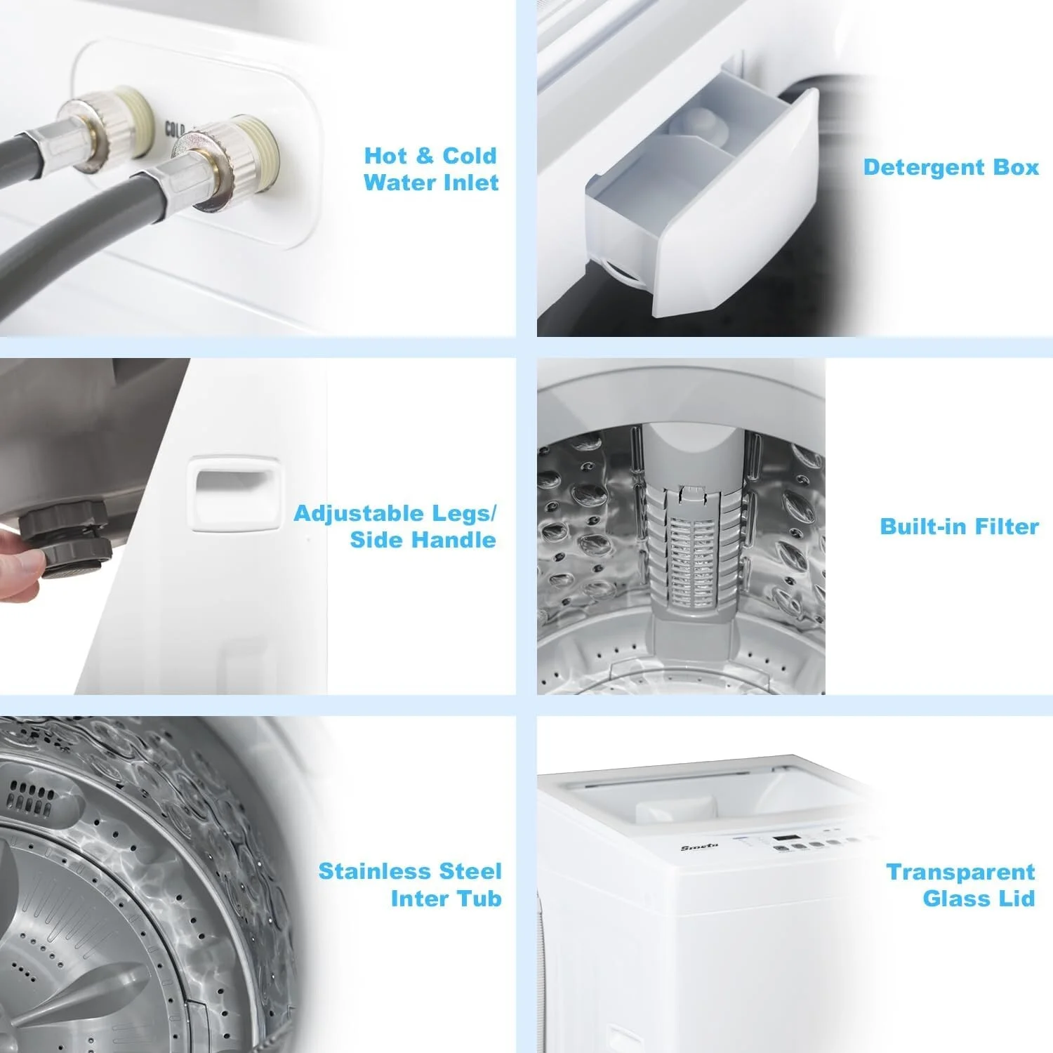 Techomey Compact Washing Machines 1.7 Cu ft Single Use in Schools and apartments 12lbs White Washer