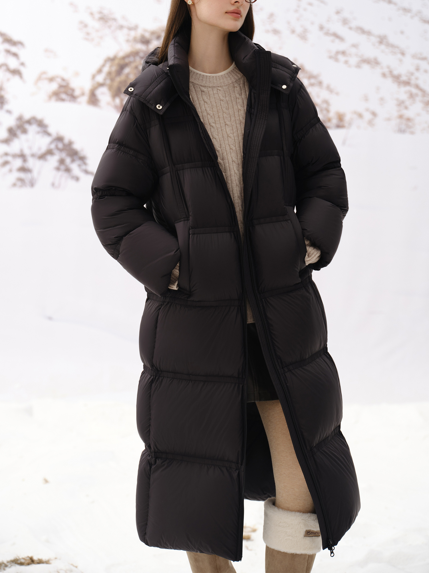 Women’s Long Hooded Down Jacket FSLE Casual Style Women’s Long Hooded Down Jacket