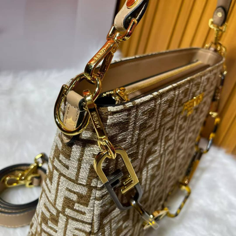 Fendi Olock Zip Dove Brown Tapestry Fabric Bag 8Br805Alfvf1Iqu