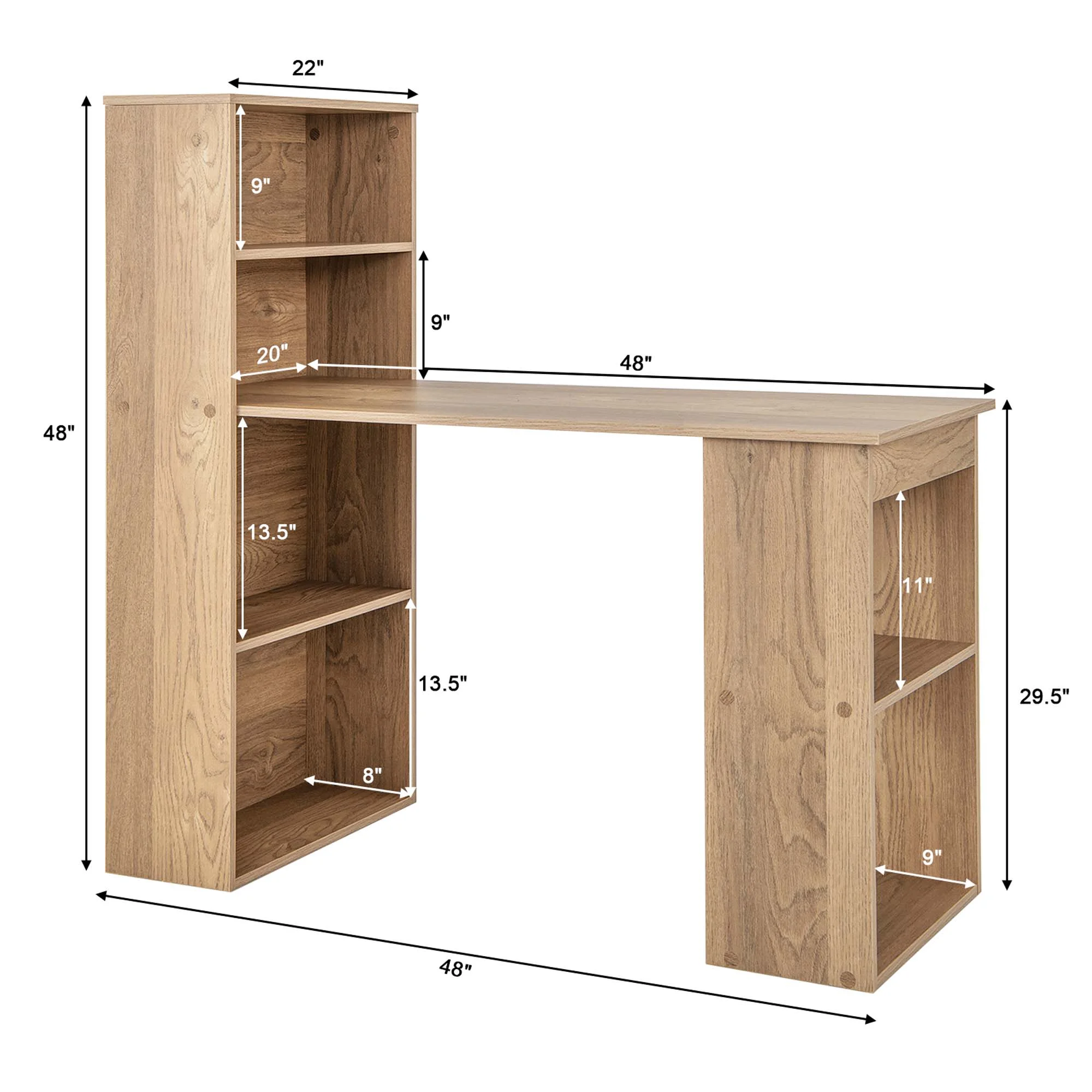 Costway Computer Desk Writing  Workstation Office 6-Tier Storage Shelves Natural