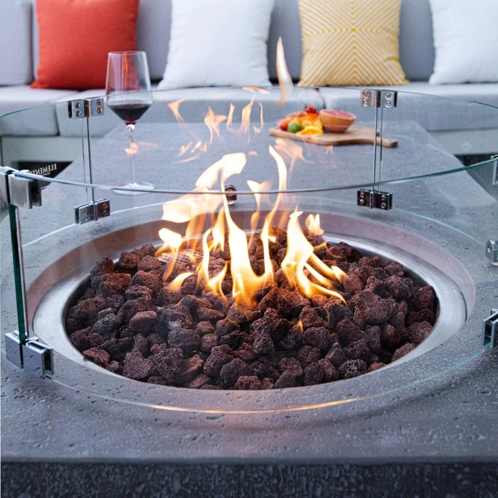 Elementi Outdoor Lunar Fire Bowl 42 Inches Grey Durable Fire Pit Table Glass Reinforced Concrete Round Fire Table Natural Gas Patio Fire Place Electronic Ignition Lava Rock Included