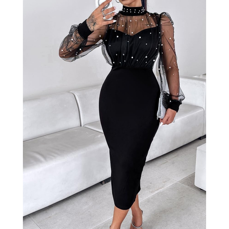 Women's Sexy Bodycon Midi Dress Mock Neck Long