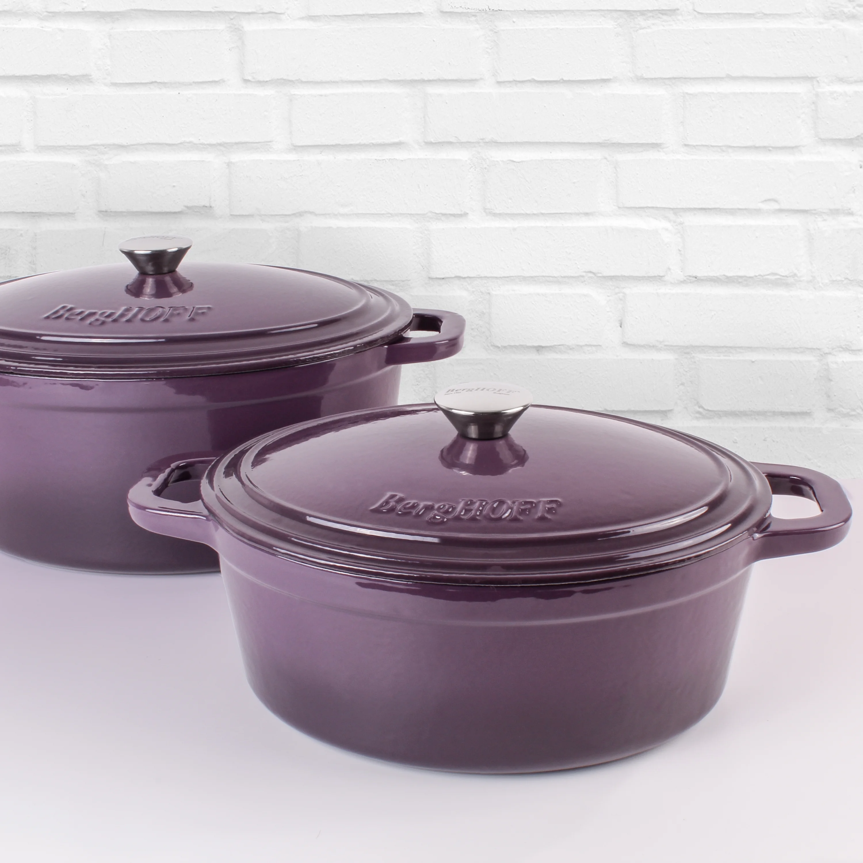 BergHOFF Neo 4Pc Cast Iron Set: 5qt. & 7qt. Covered Dutch Ovens, Green