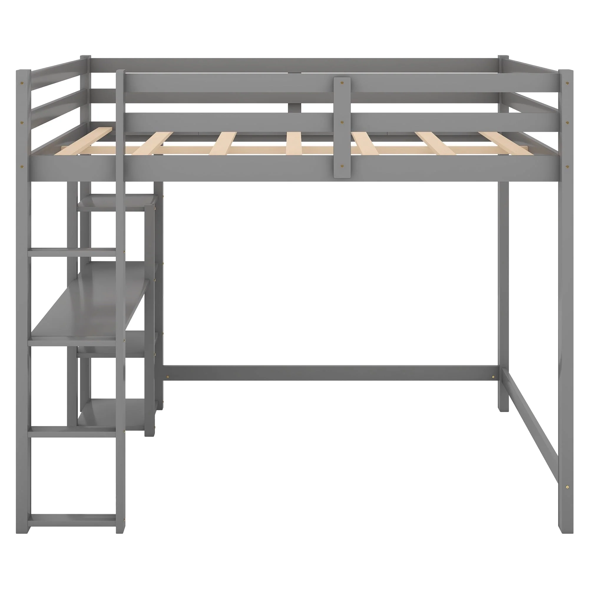 Euroco Full Size Loft Bed with Built-in Desk and Shelves, Gray