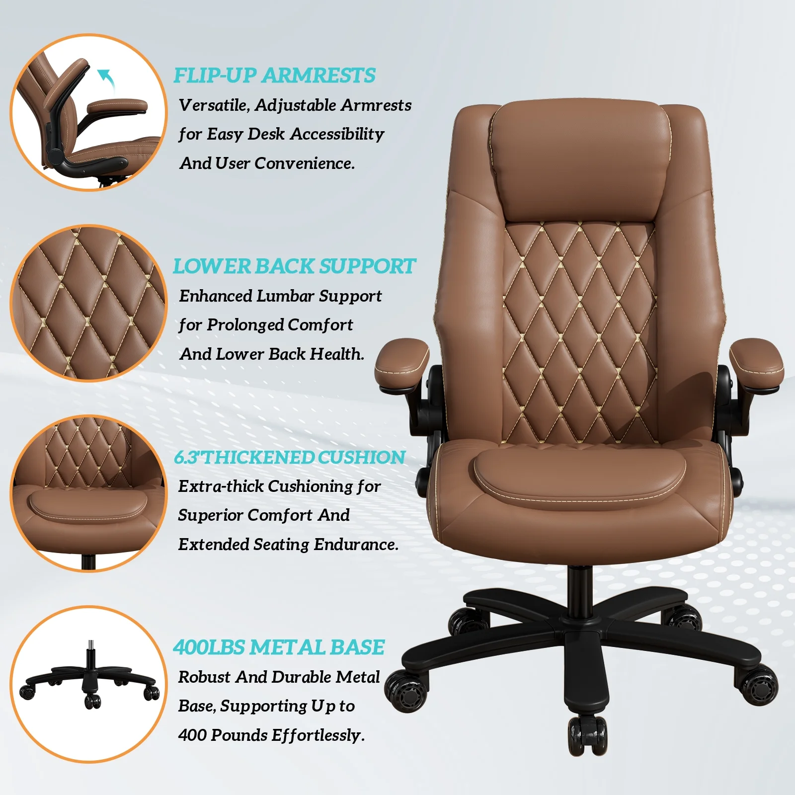 Solfway Big and Tall Office Chair 400LBS, High Back Black Leather Executive Office Chair, Computer Desk Chair with Adjustable Flip-up Arms, Wheels and Lumbar Support