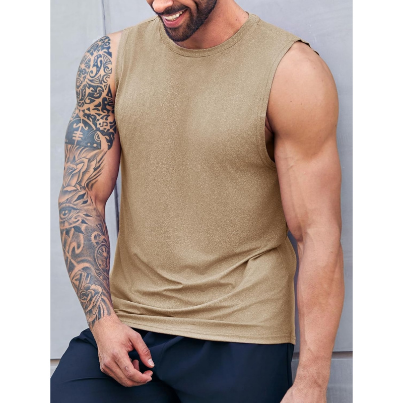 Men's Sleeveless Tank Tops Crewneck Solid Loose Fit Shirt