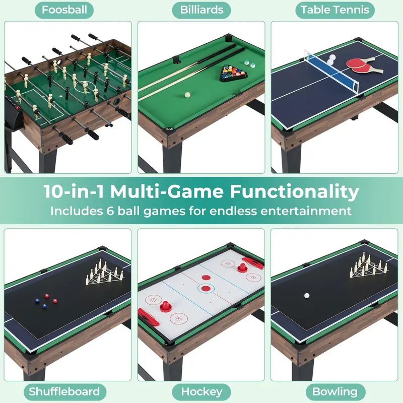 10-in-1 Combination Game Table Set Designed for Family Fun and Social Gatherings