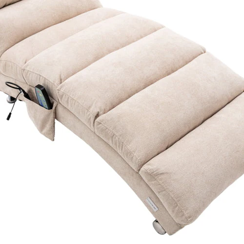 Electric Massage Chaise Lounge Chair, Upholstered Modern Recliner, Indoor Long Lounger for Bedroom, Living Room, Office, Beige