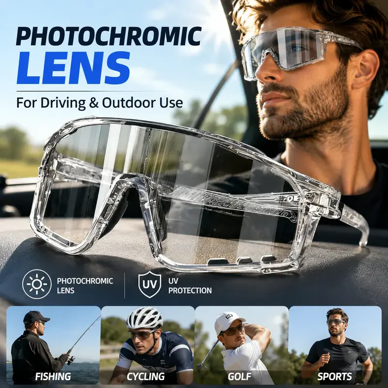 UV-Protective Sunglasses for Hiking and Cycling—Featuring a wind-resistant design, the lenses automatically adjust their tint based on UV intensity.