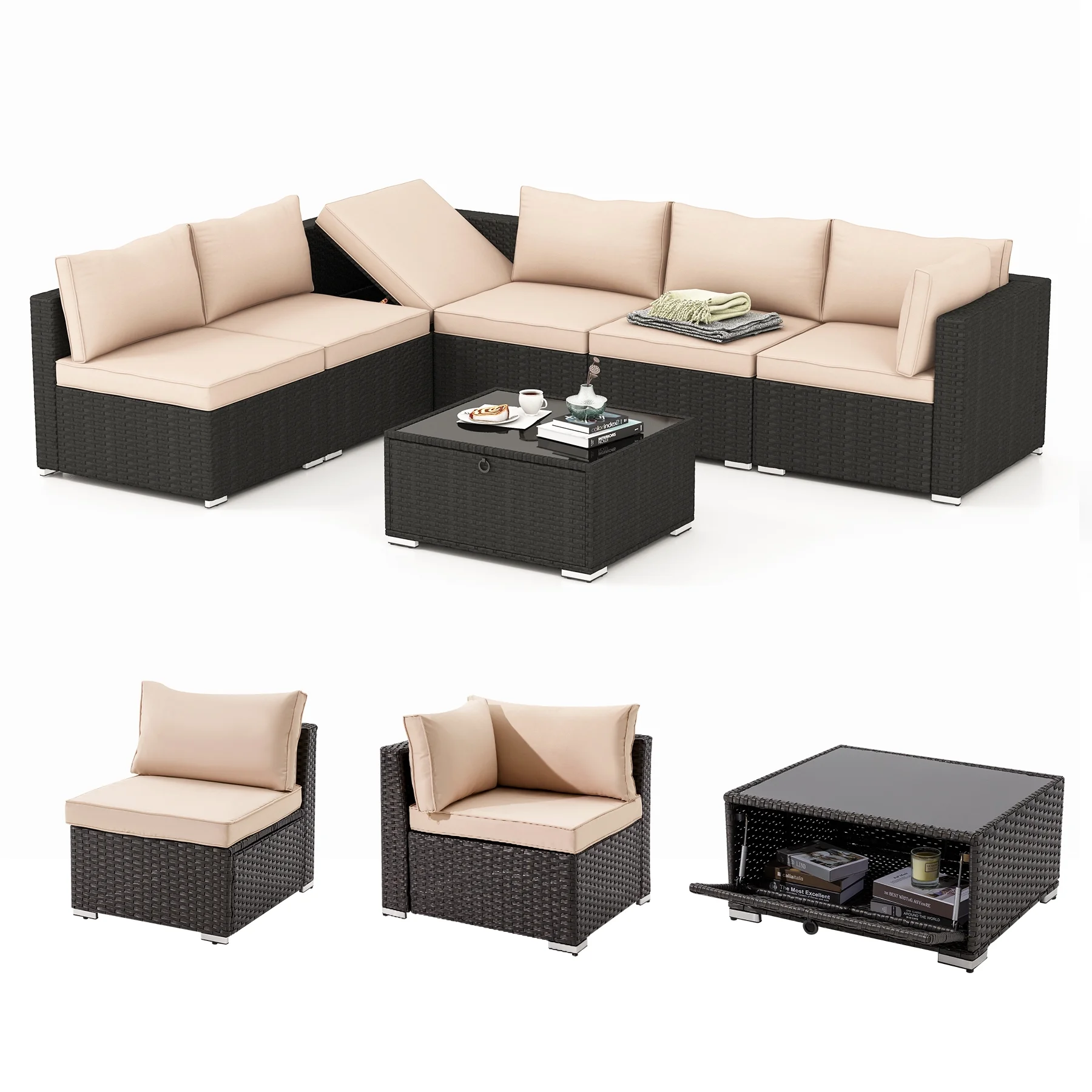 HOMREST 7 Pieces Outdoor Patio Furniture Set with 44