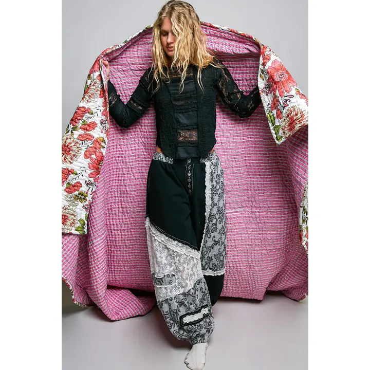 Boho Quilted Cotton Stripe Throw Blanket