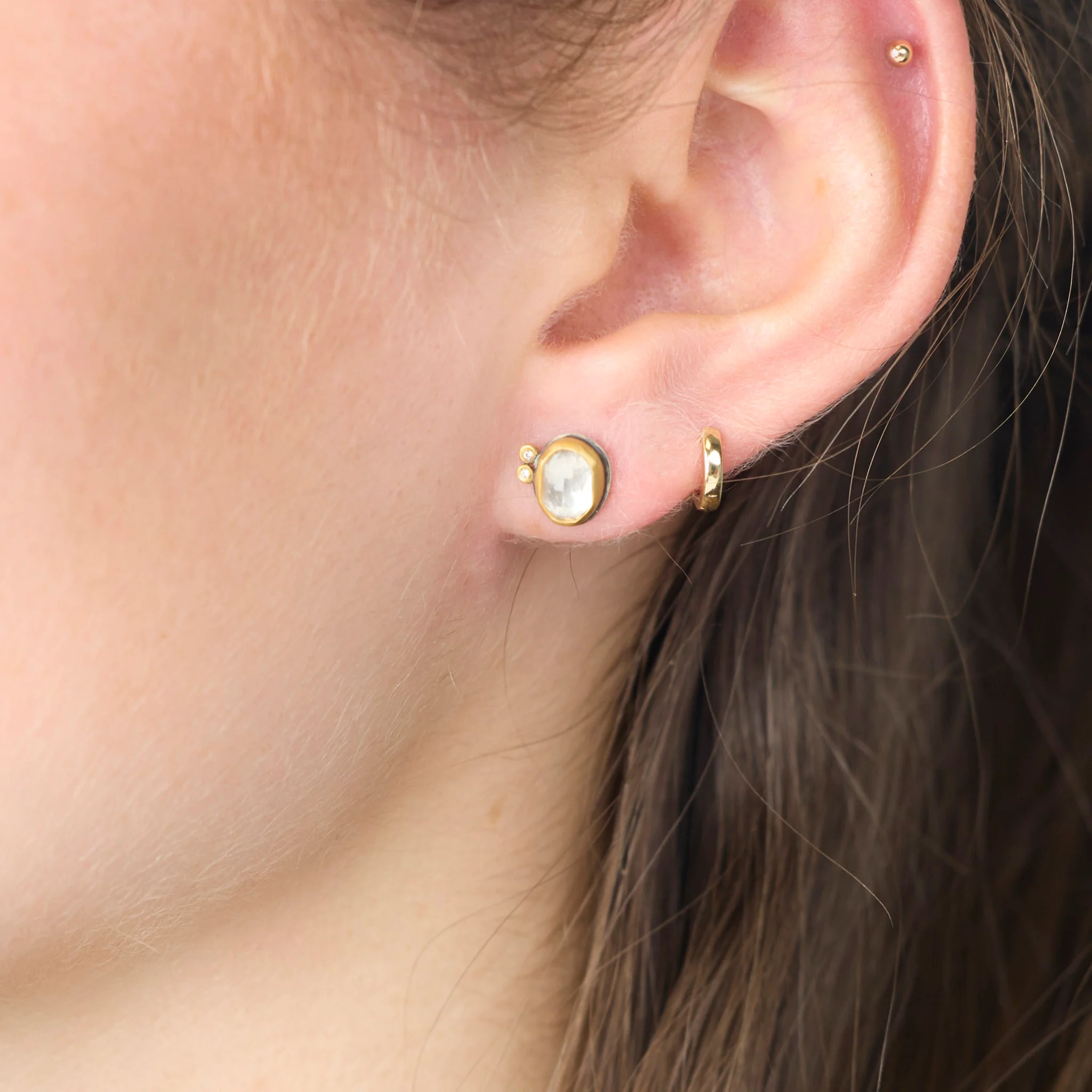 White Topaz Stud Earrings with Diamond Duo