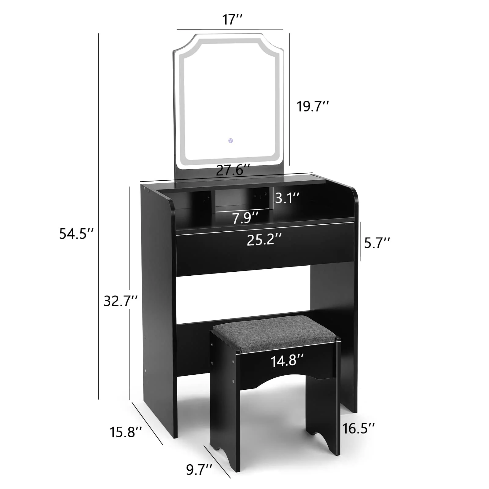 Vanity Desk Makeup with Lights 3 Color Adjustable Brightness Black