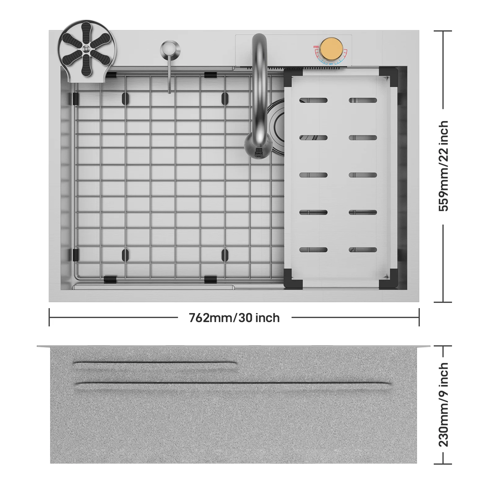 Whizmax Kitchen Sink, 30 Inch Brushed Nickel Waterfall Kitchen Sink Set, 304 Stainless Steel Single Bowl Family and Bar Sinks with Full set Accessories - Brushed Nickel 30 * 22 Inch Standard Size