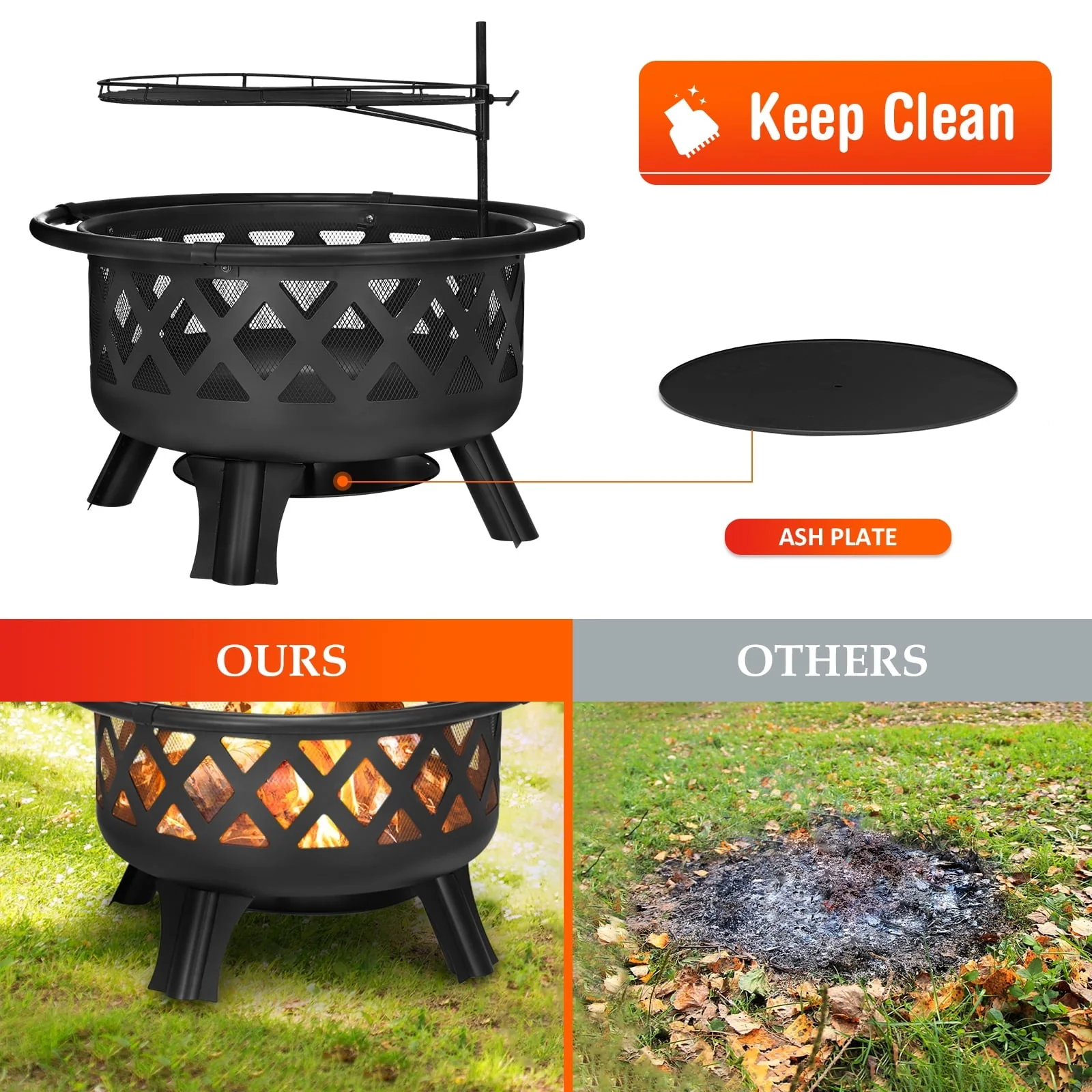 Singlyfire 30 inch Fire Pits for Outside with Grill Outdoor Fire Pits Wood Bowl 2 in 1 BBQ Firepit