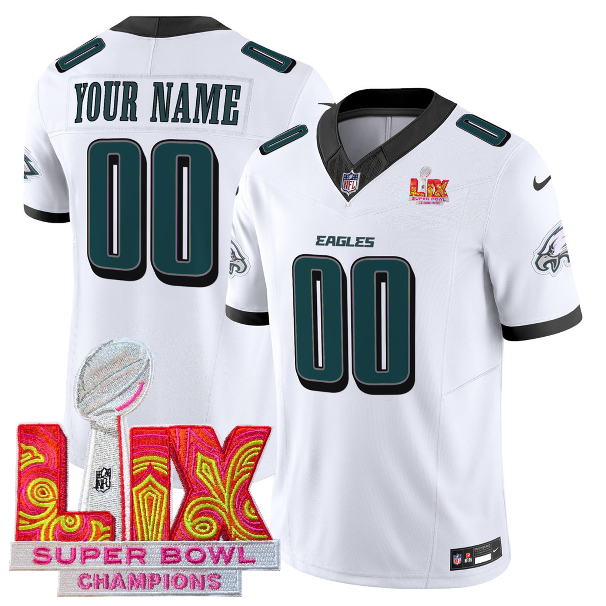 Men's Philadelphia Eagles Jersey - Super Bowl LIX Champions Patch