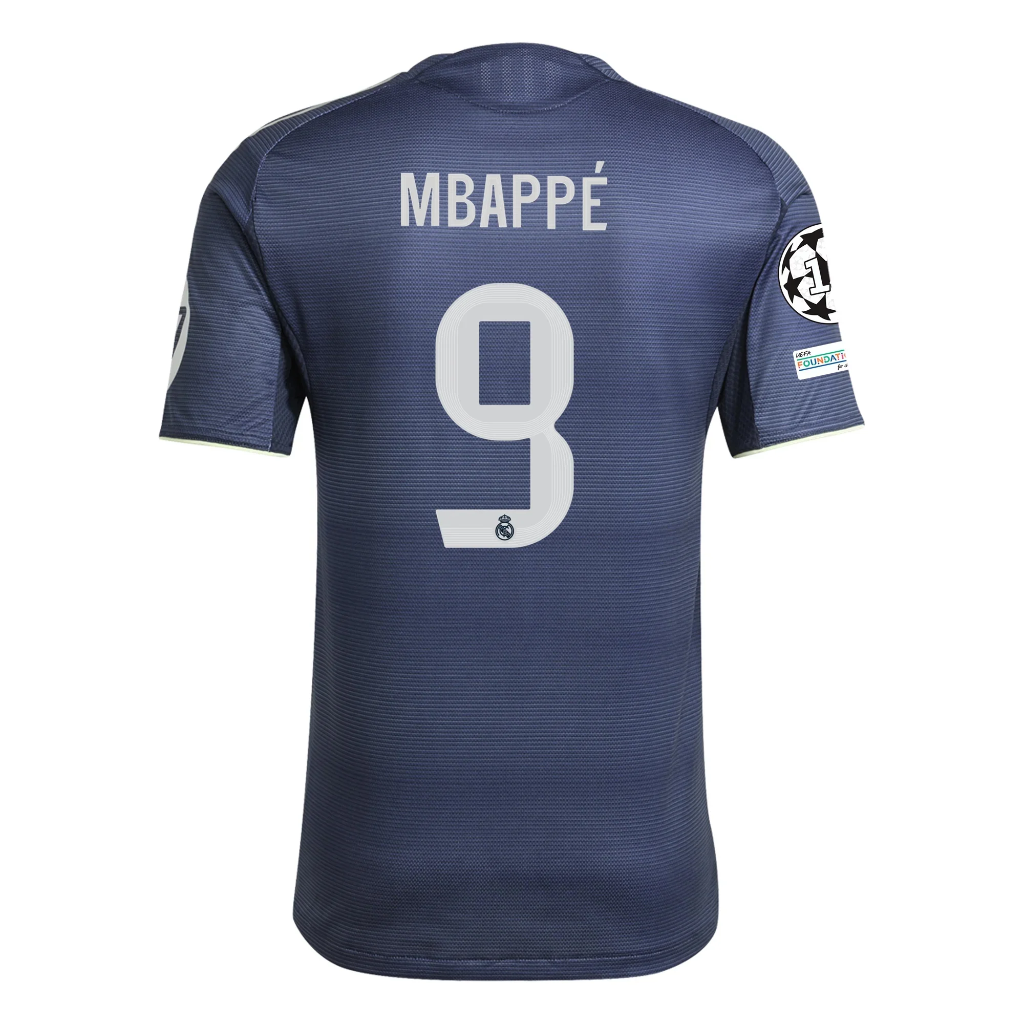adidas Kylian Mbappe Real Madrid Authentic Away Jersey 25/26 w/ Champions League Patches (Legend Ink)