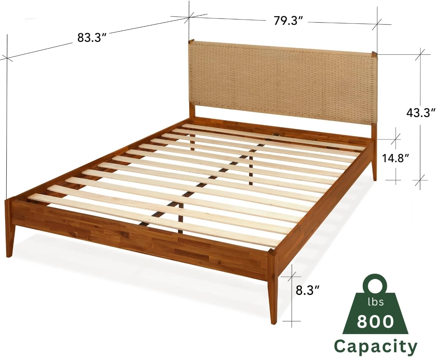 Selina Wood Platform Bed Frame - Handcrafted Paper Cord Unique Headboard - No Box Spring Needed - 12 Strong Wood Slats Support - Easy Assembly - King, Caramel