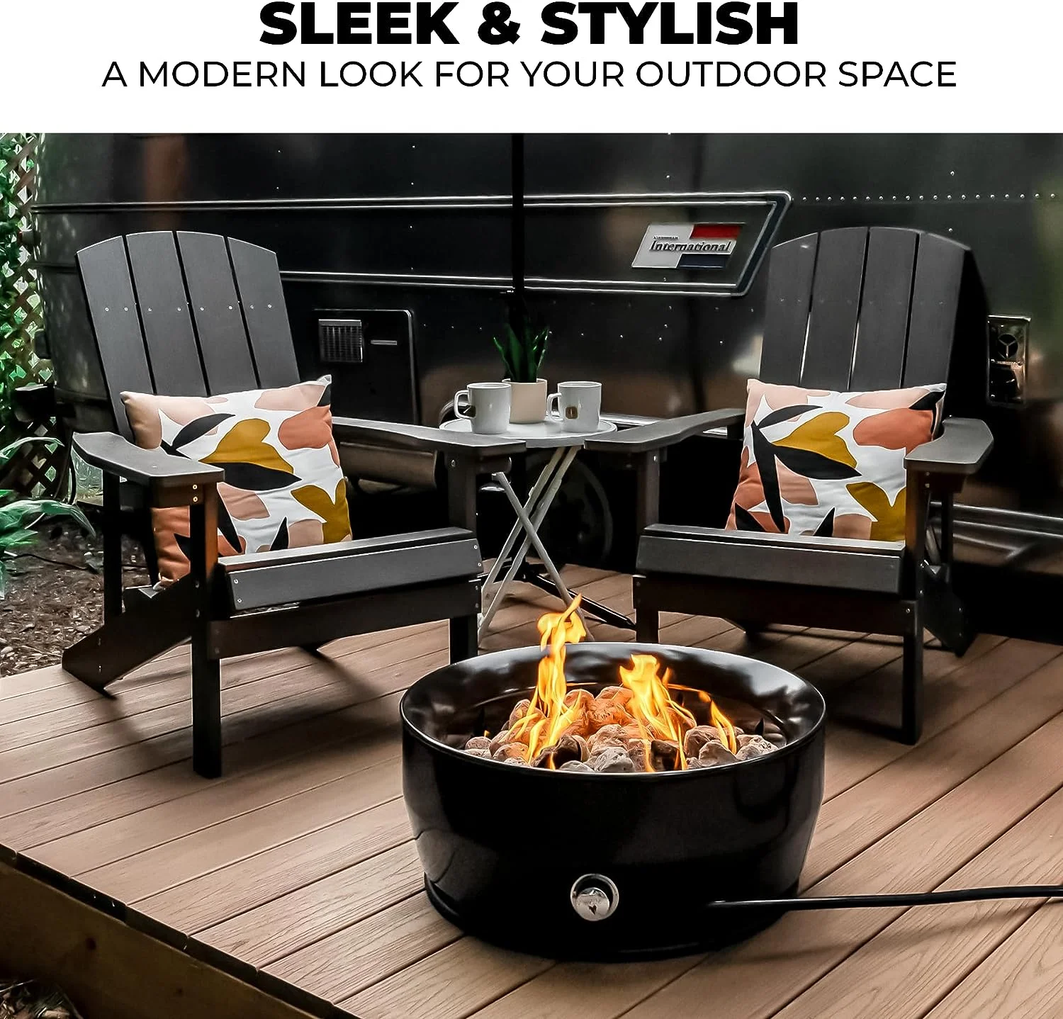 Outland Living Large Outdoor Propane Gas Fire Pit for Outside, 60,000 BTU/h, 24 inch with Lid - Modern Lake Country 800 Fire Bowl Firepit for Patio, Graphite Gray