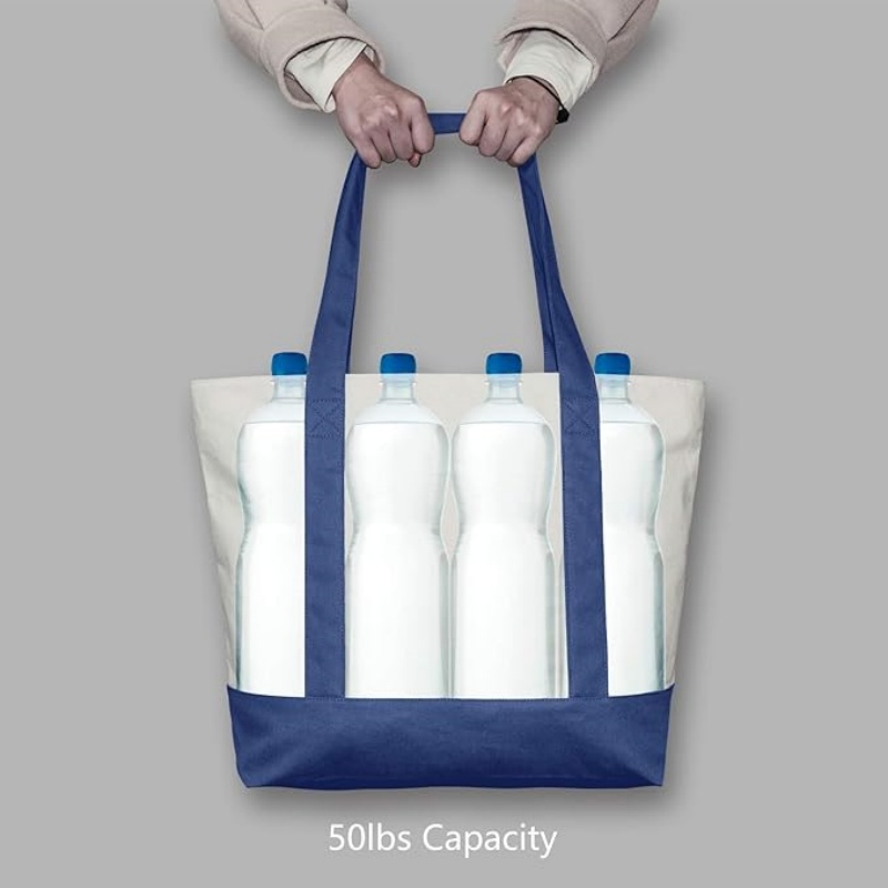CANVORY 1-Pack Canvas Tote Bag with an External Pocket