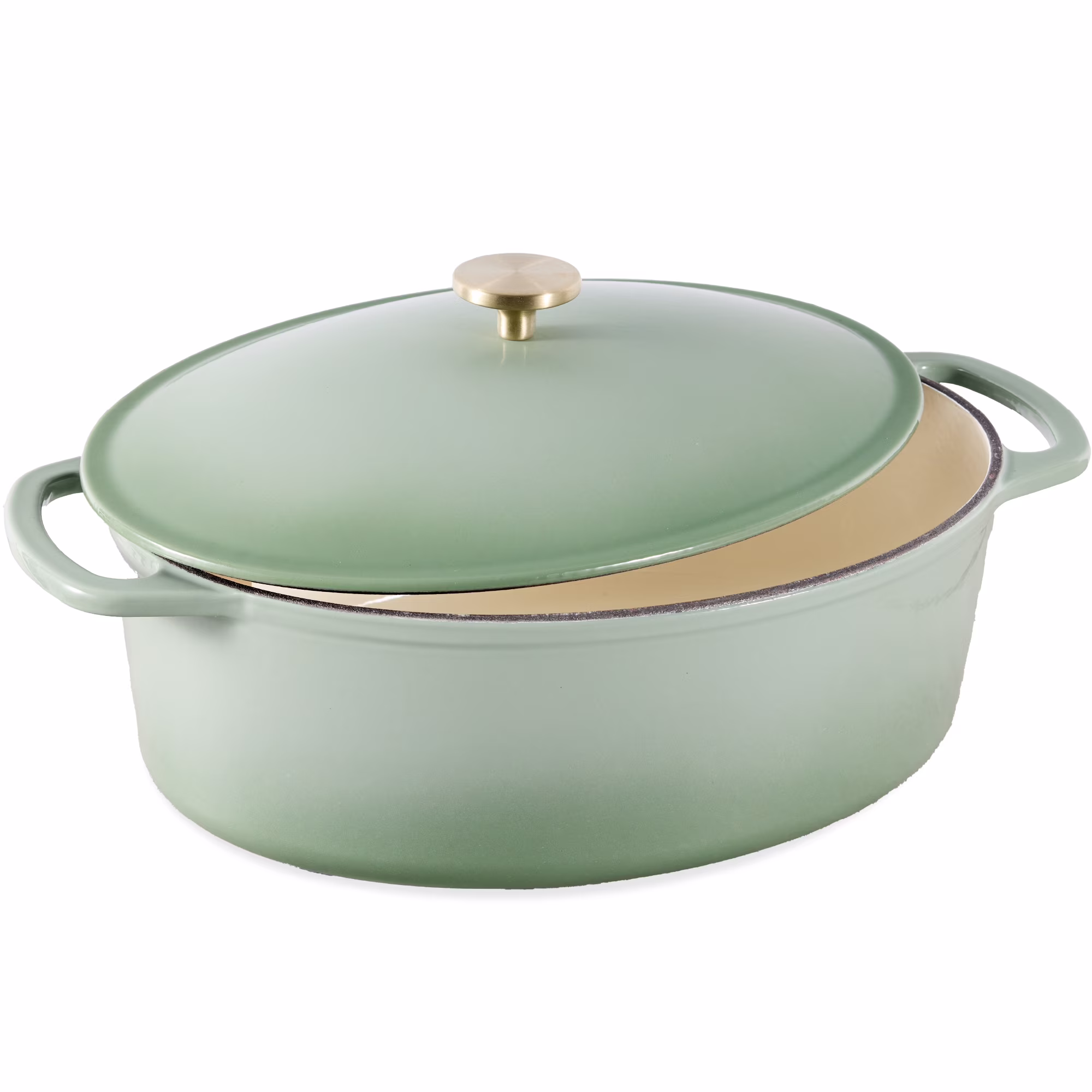 Best Choice Products Oval 7.5 Quart Cast-Iron Dutch Oven, Heavy-Duty w/ Enamel, Side Handles - Vanilla Buttercream