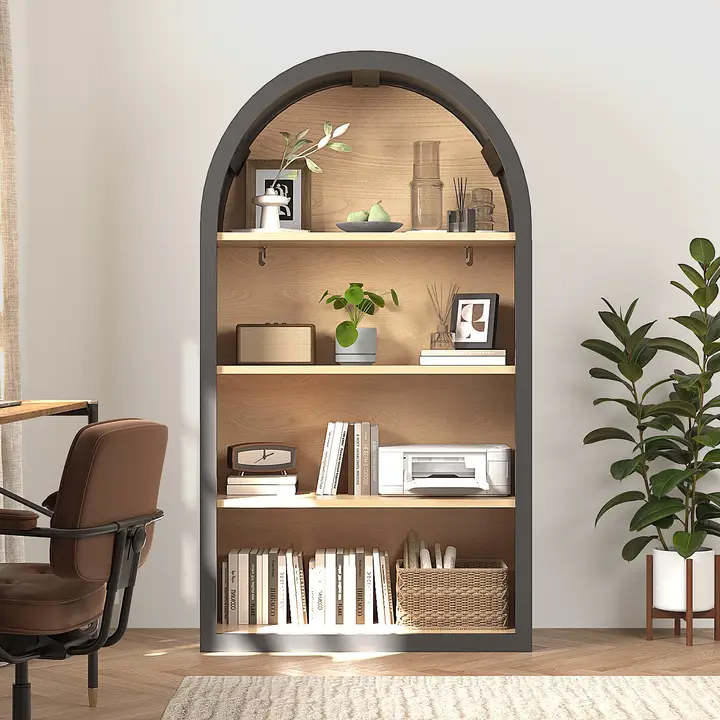 4 Tier Arched Bookshelf Black 43 Inch Storage Shelf