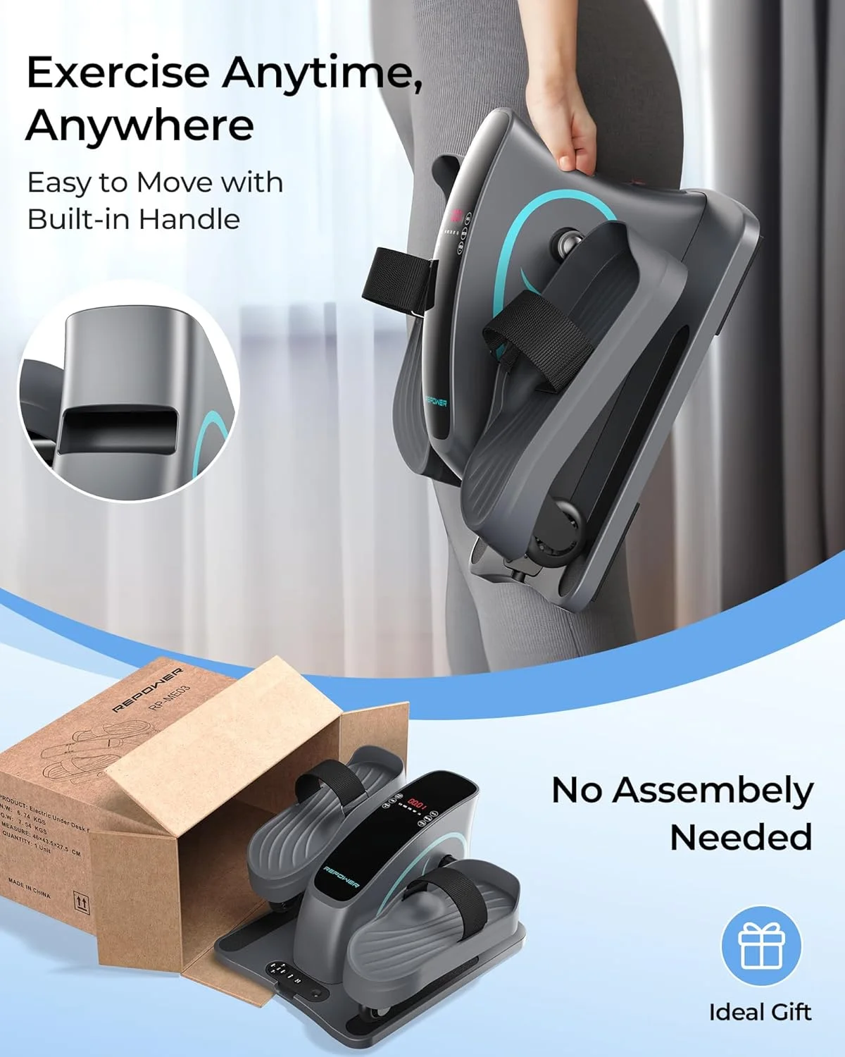 UPGO Under Desk Ellipticals Electric, Elipse Leg Pedal Exerciser for Seniors Fully Assembled, Seated Pedal Exerciser with Remote Control & Non-Slip Pedals