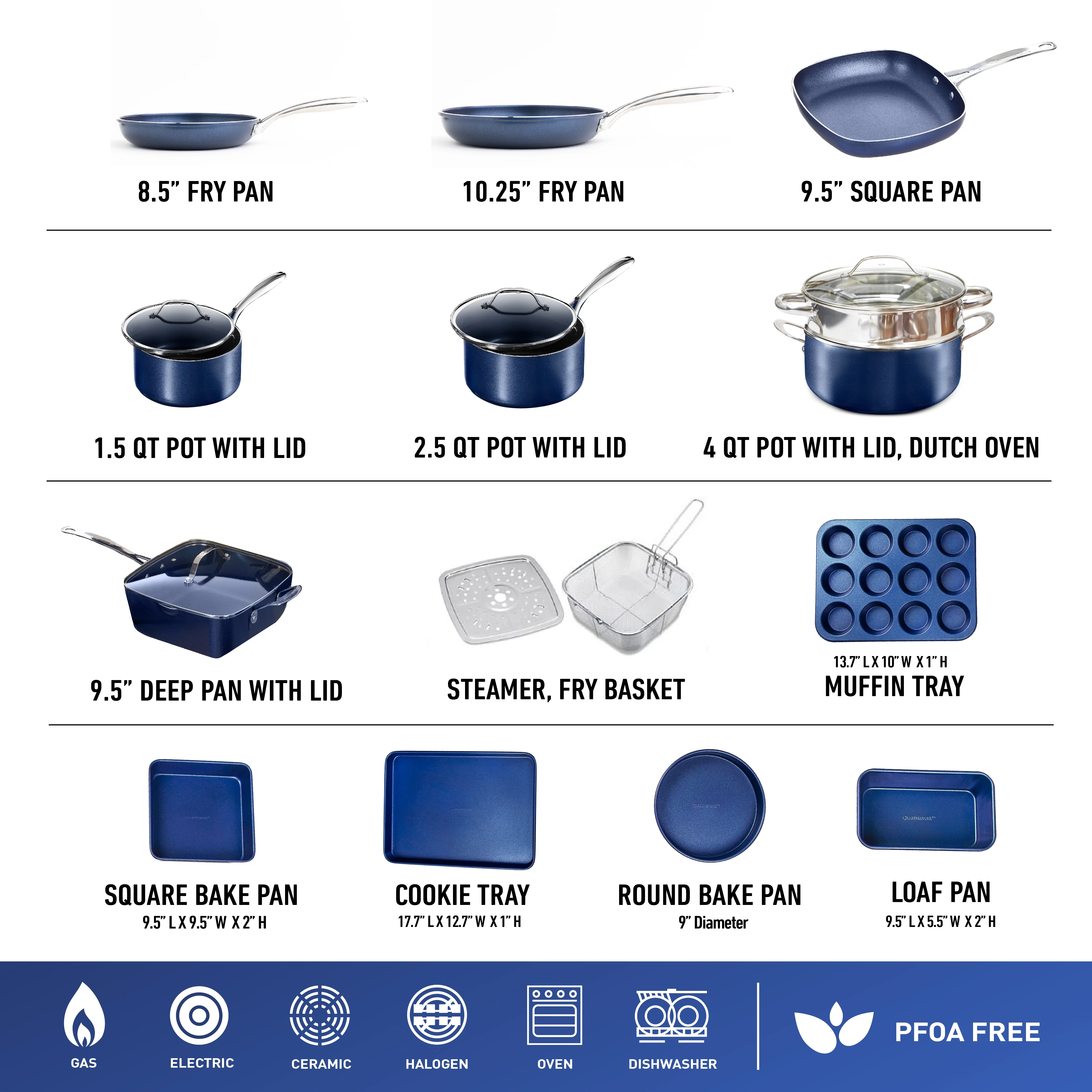 Granitestone True 20 Pc Pots and Pans Set Non Stick Cookware Set with Deep Square Pan and Bakeware Set, Non Toxic , Oven & Dishwasher Safe, No Cheater Pieces