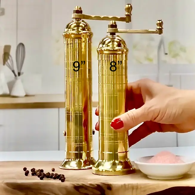 Vintage Solid Brass Pepper Grinder with Handcrank Mechanical Spice Mill