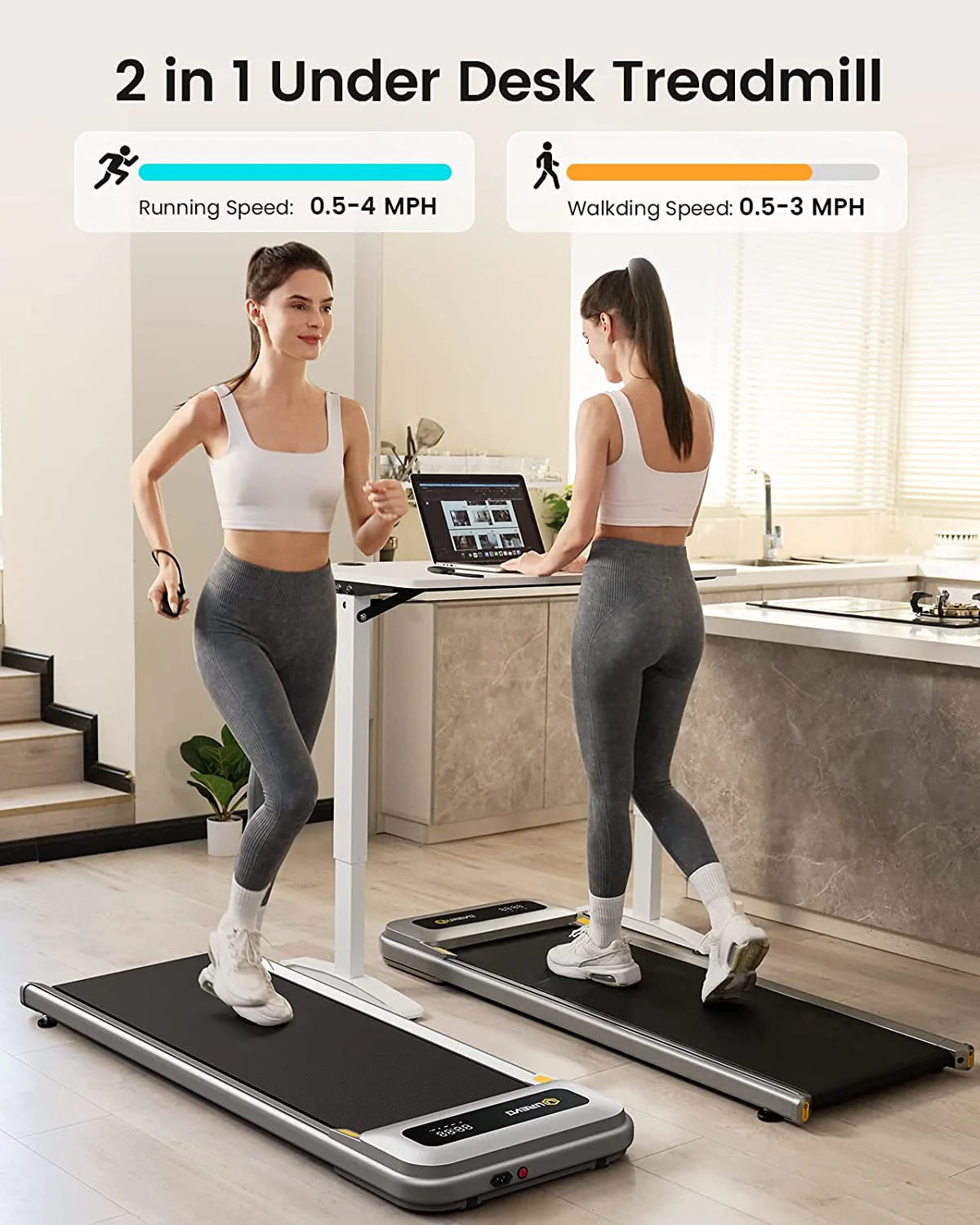 UREVO Walking Pad Under Desks Treadmill, 2.25HP 265lb Capacity for Office Home with Remote Control