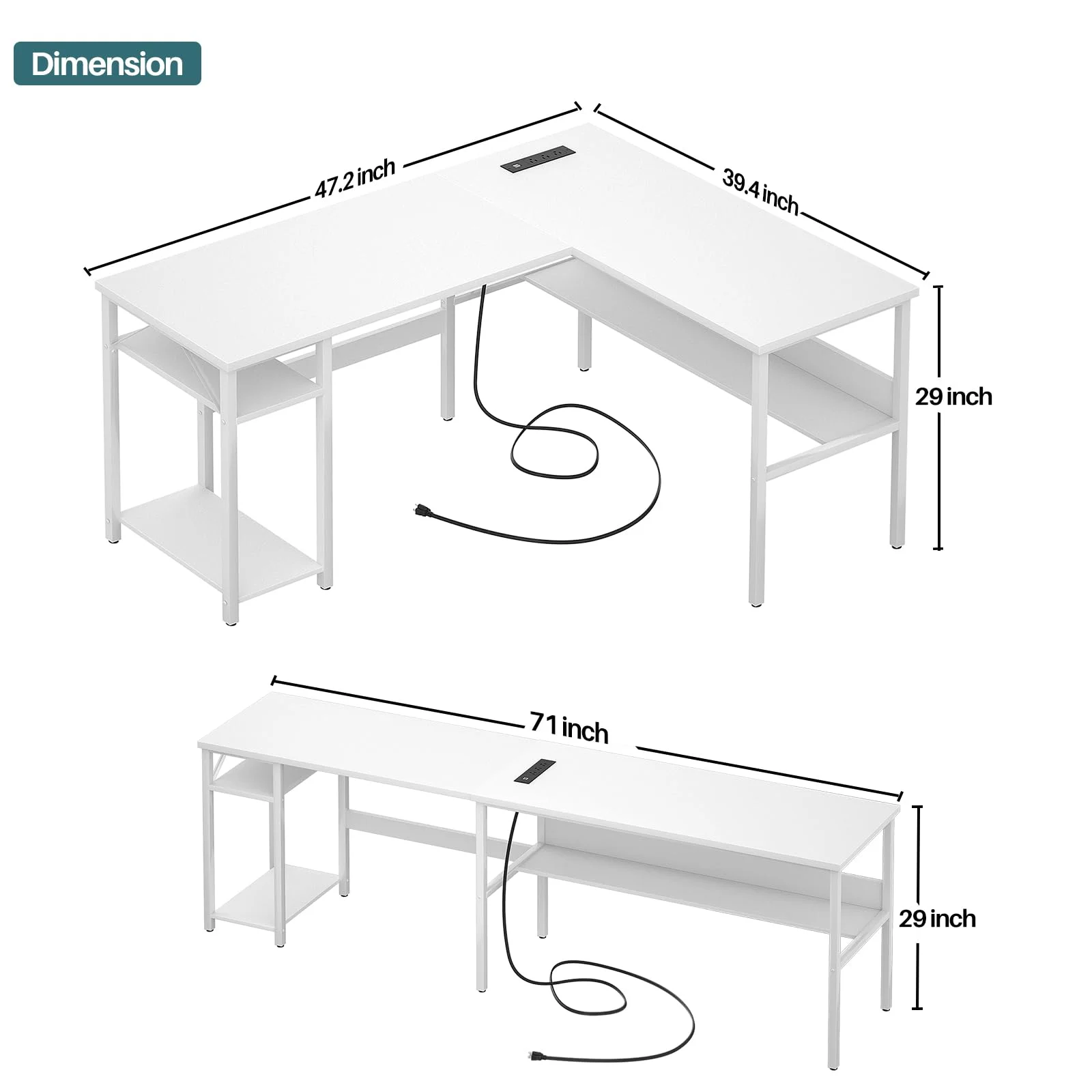 Homieasy Reversible L Shaped Desk with Magic Power Outlets and USB Charging Ports, Sturdy Corner Computer Desk with Storage Shelves, Gaming Table Home Office Desk, Easy to Assemble, Black Oak
