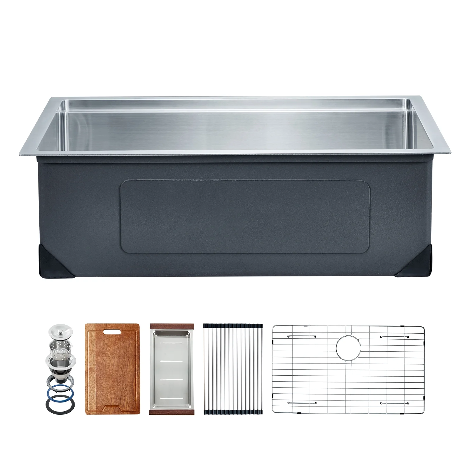 KFFKFF 23-inch Undermount Kitchen Sink,  304 Stainless Steel Single Bowl Drop-In Farmhouse Basin with Ledge & Various Add-ons, Domestic Dishwasher Sinks Suitable for Workstation, RV