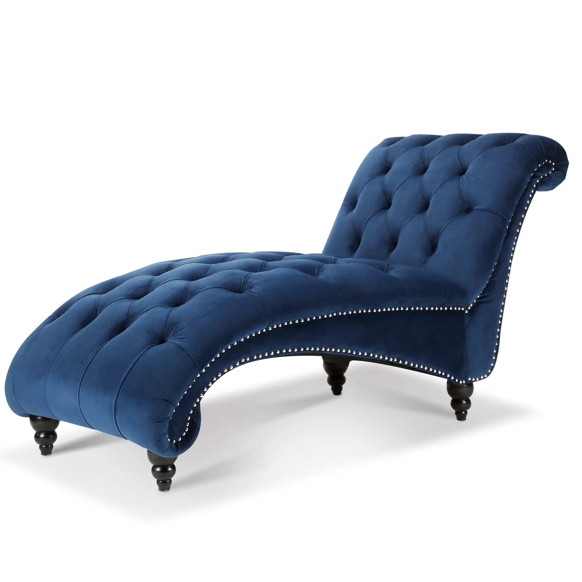 Chaise Lounge Indoor, Fabric Upholstered Leisure Accent Chair with Solid Wood Legs, Modern Button-Tufted Armless Sofa Couch Recliner Sleeper Chair for Home Living Room Bedroom Office, Blue