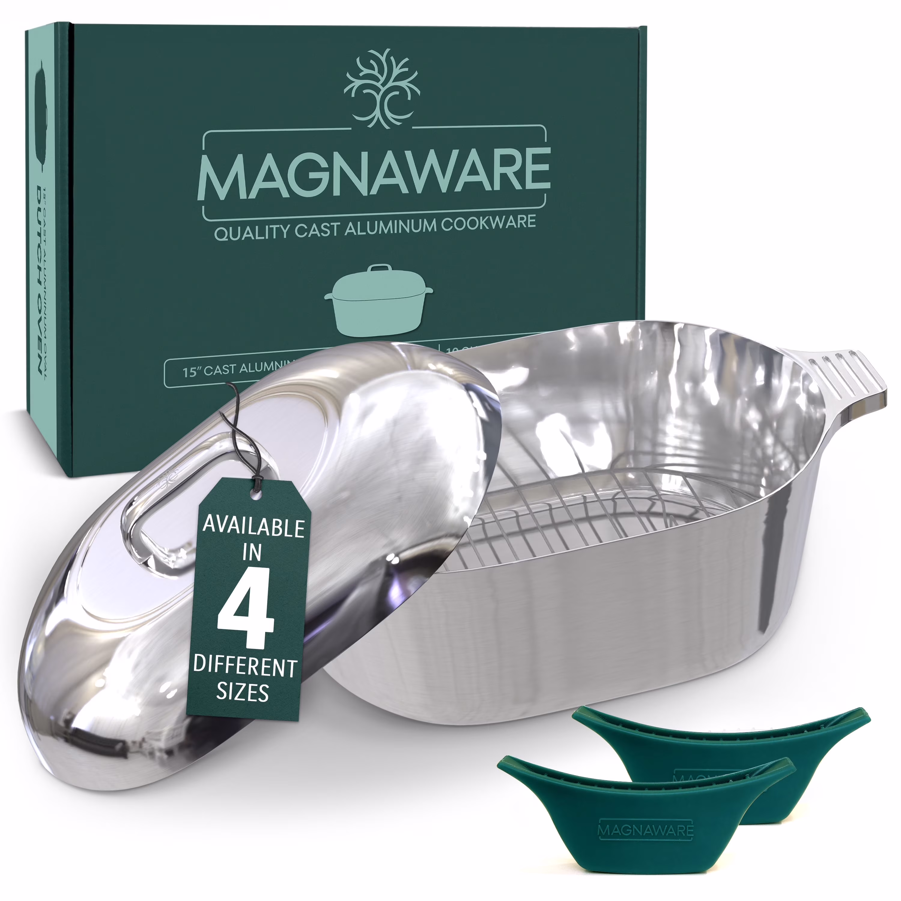 MAGNAWARE 5qt Lightweight Cast Aluminum Oval Dutch Oven, Silver