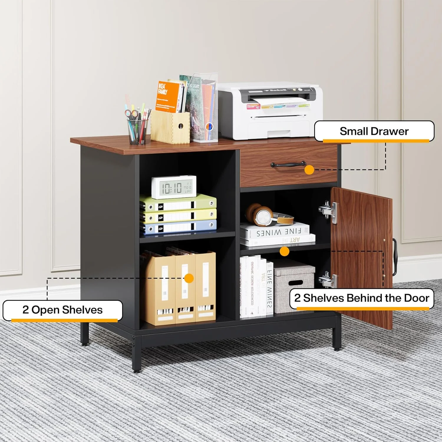 Tribesigns Executive L Shaped Office Desk with Drawer Cabinet, Brown/Black