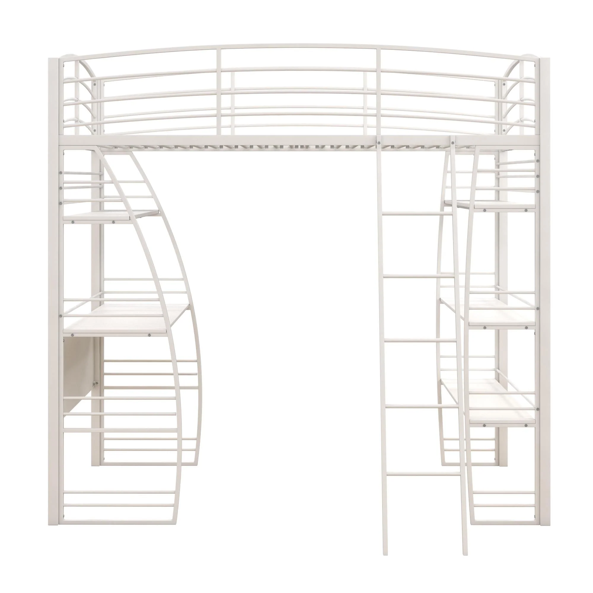 DHP Sage Studio Twin Metal Loft Bed with Integrated Desk and Shelves, Off White