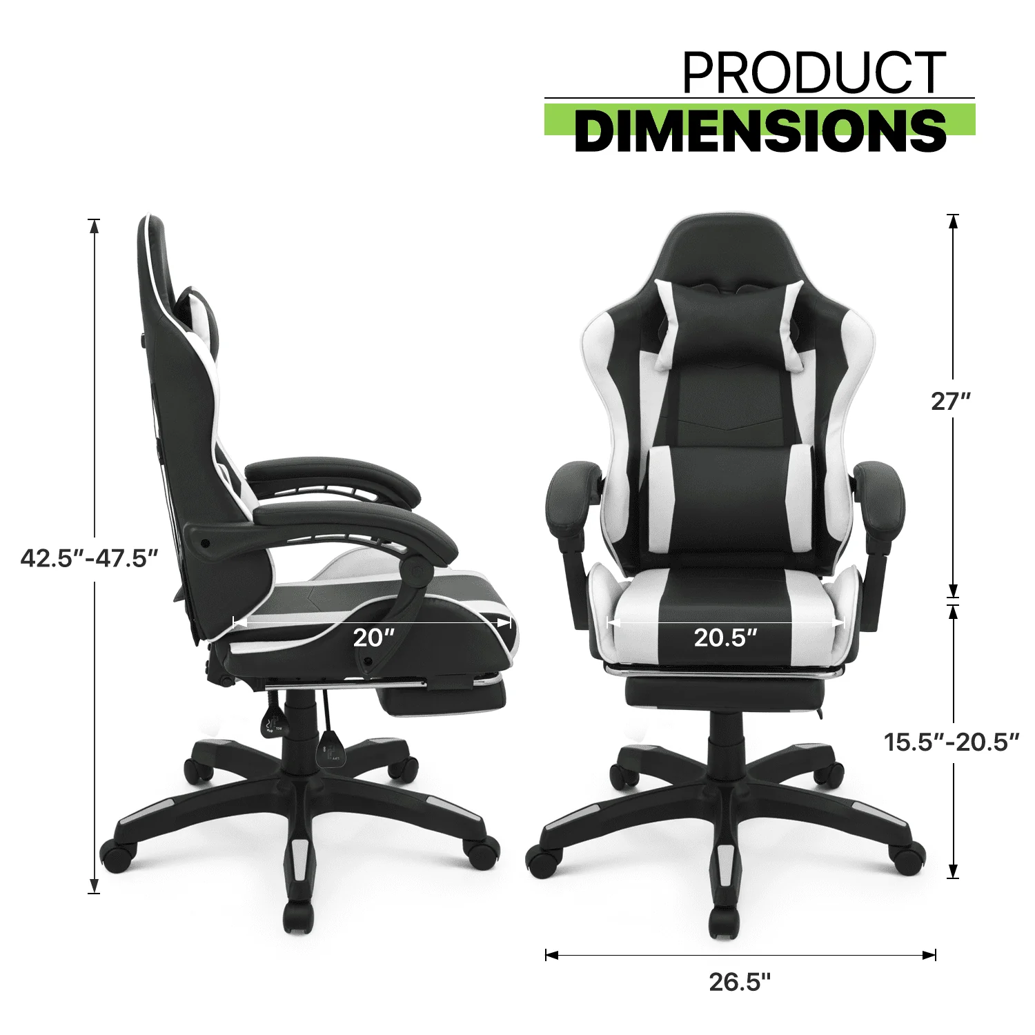 Magshion Rolling Gaming Chair, Adjustable Faux Leather Computer Seat with Lumbar Support for Adults Teens Desk Chair, White
