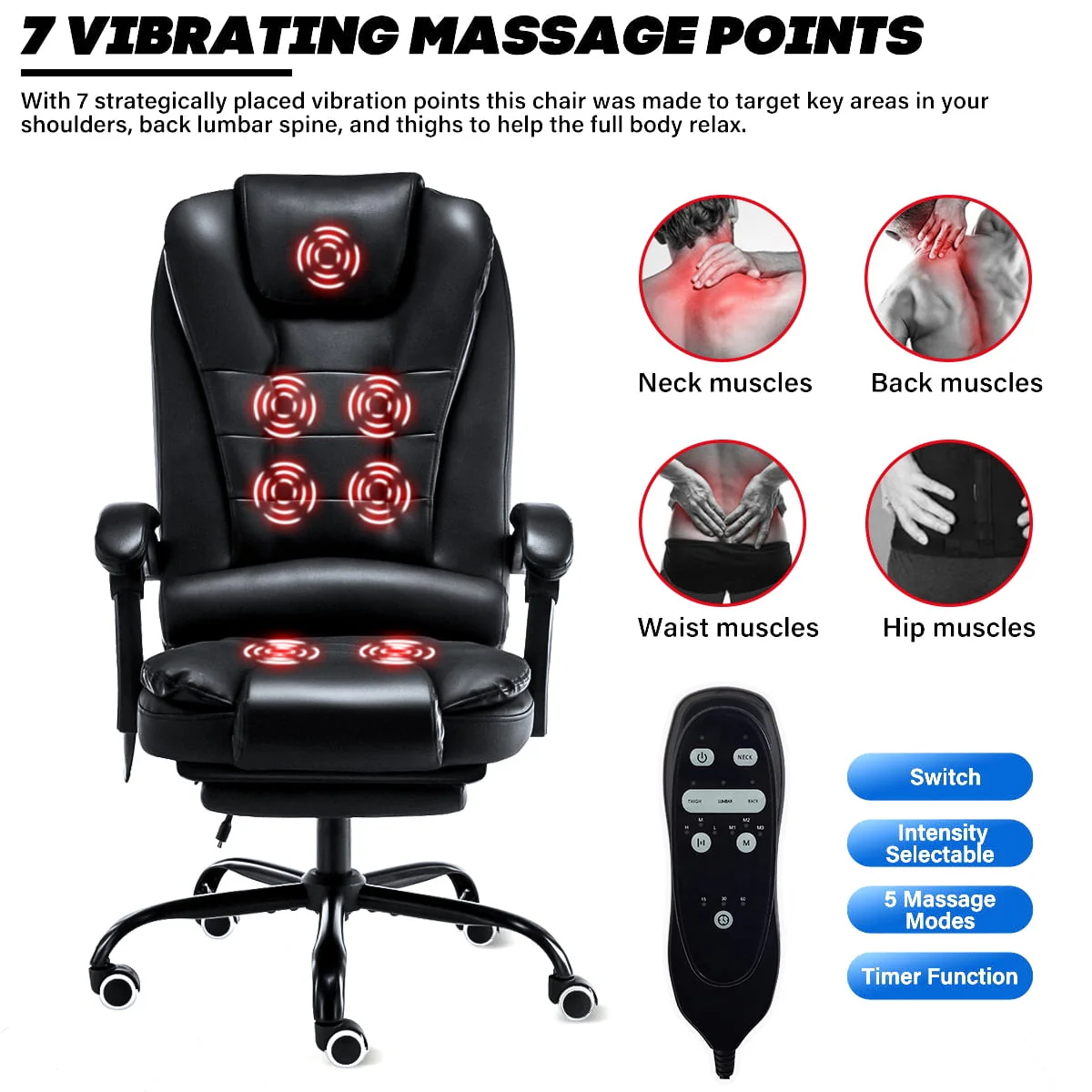 Massage Office Chair Ergonomic Executive Chair Office Gaming Chair with Adjustable Footrest and Linkage Armrest, Black