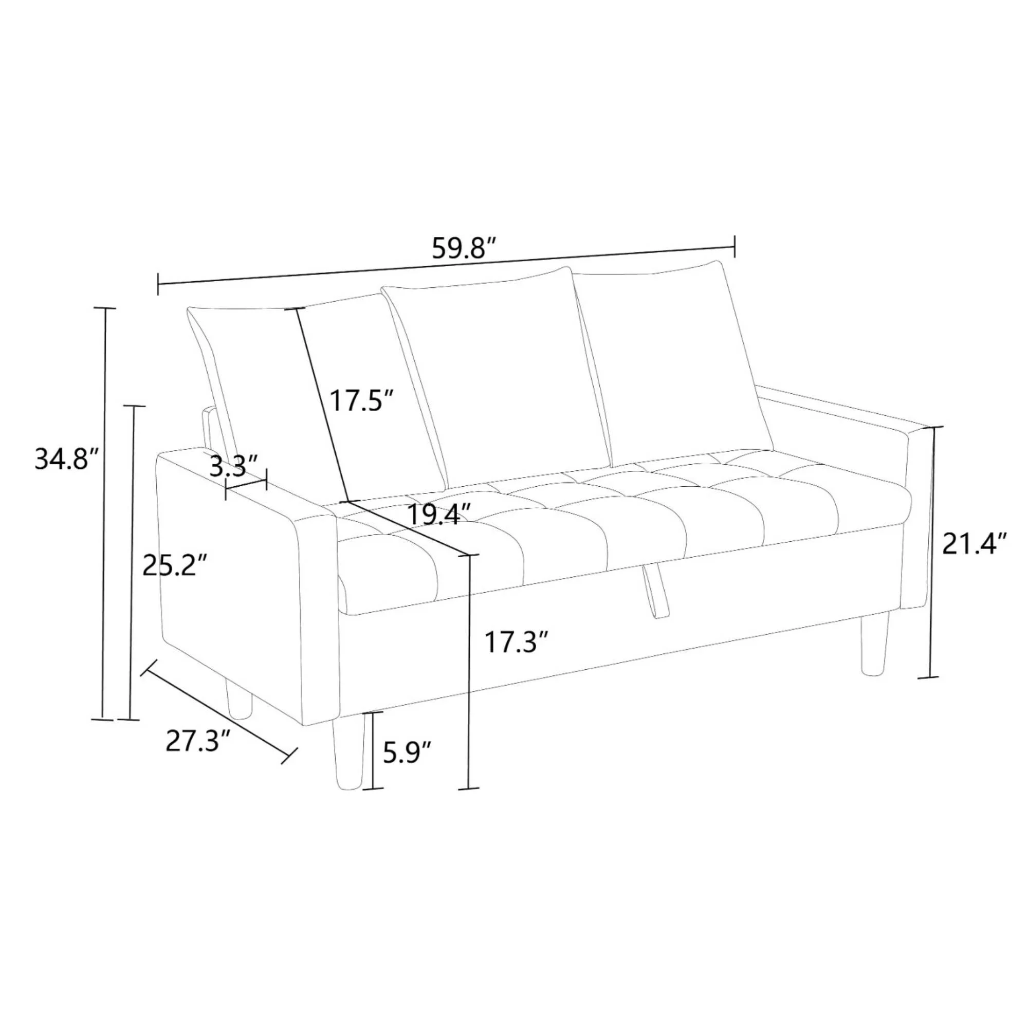 Futon Sofa Bed with Storage, Modern Futon Couch Loveseat Small Couches for Living Room, Grey