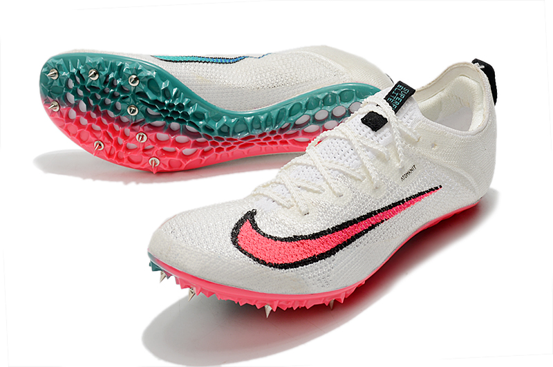 Fully knitted white and red sprint spikes