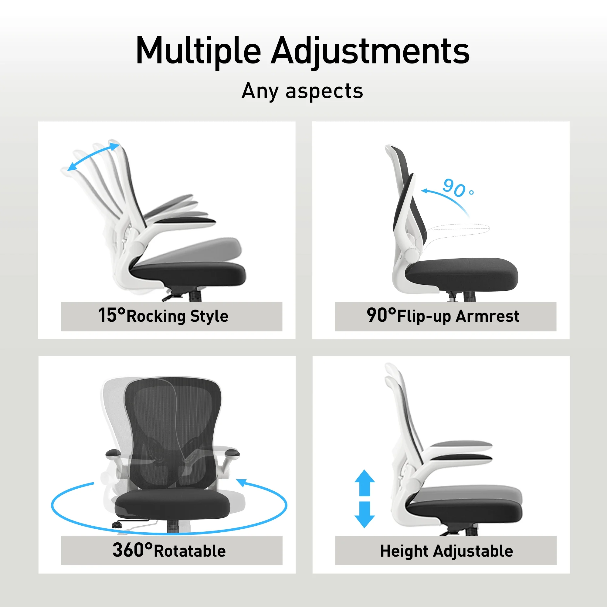 Hbada Office Chair, Ergonomic Desk Chair, Computer Mesh Chair with Lumbar Support and Flip-up Arms, Gray