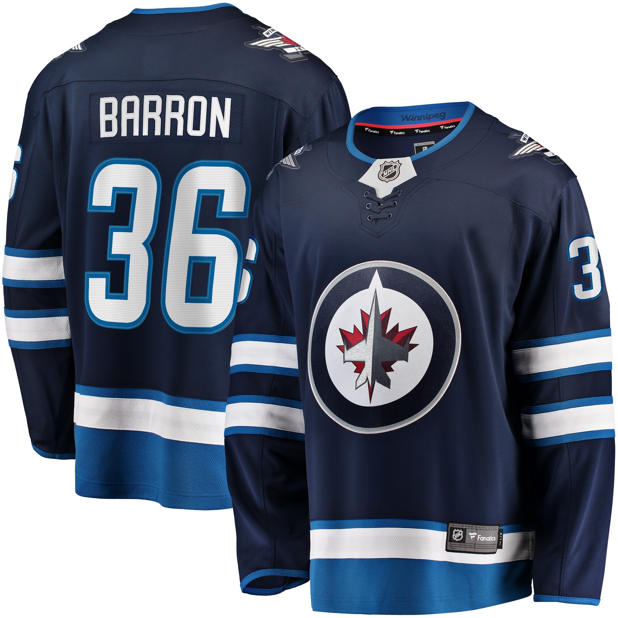 Morgan Barron Winnipeg Jets Fanatics Home Premier Breakaway   Jersey – Navy