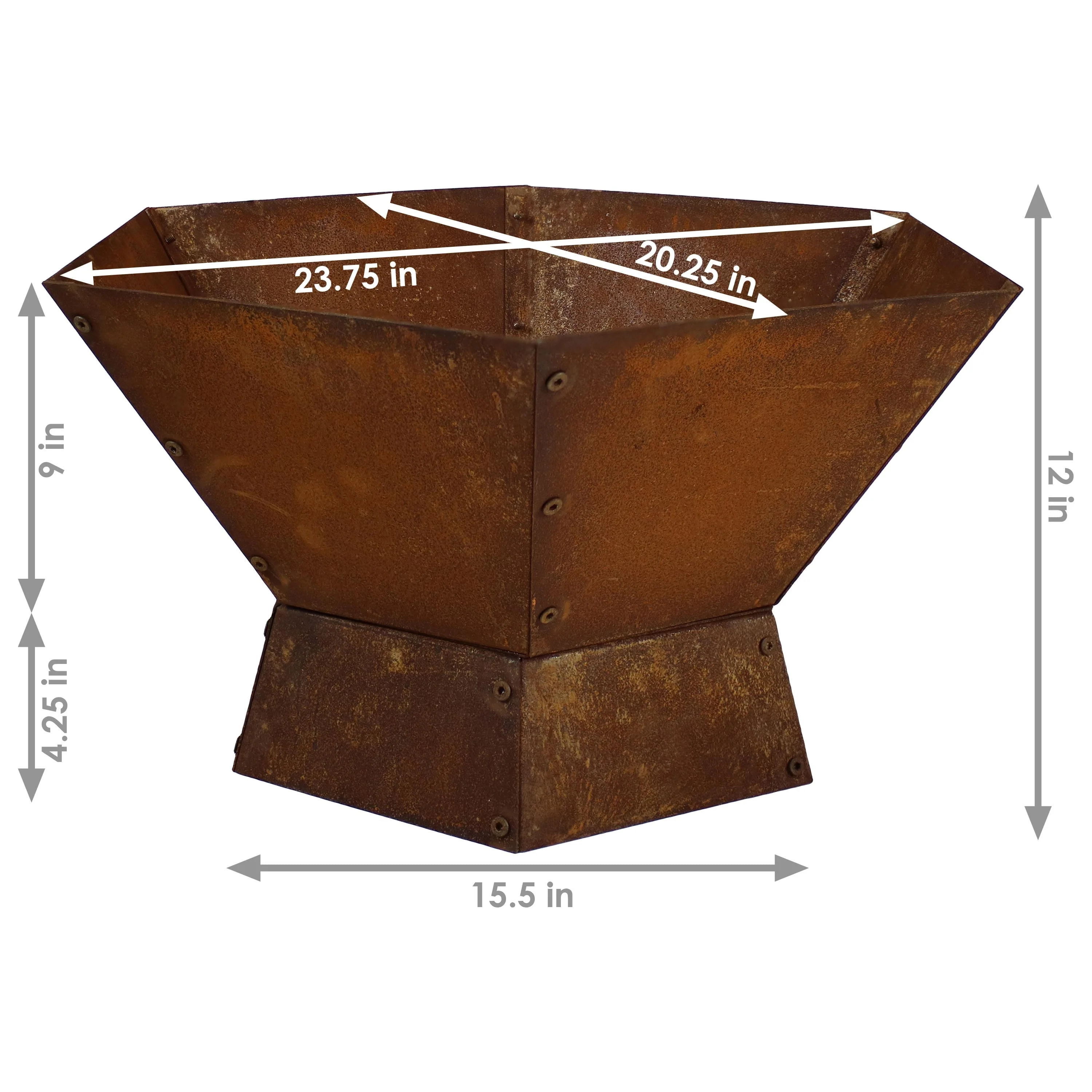 Sunnydaze Outdoor Camping or Backyard Hexagon Rustic Affinity Fire Pit Bowl on Pedestal Stand - 23