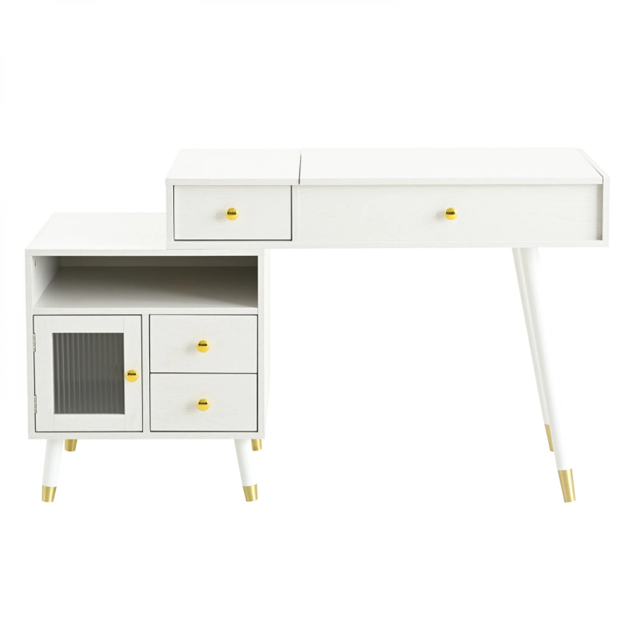 3-in-1 Vanity Desk with Lighted Flip-Top Mirror & Adjustable Cabinet, Makeup Dressing Table with Stool, Dresser with Drawers for Bedroom, White