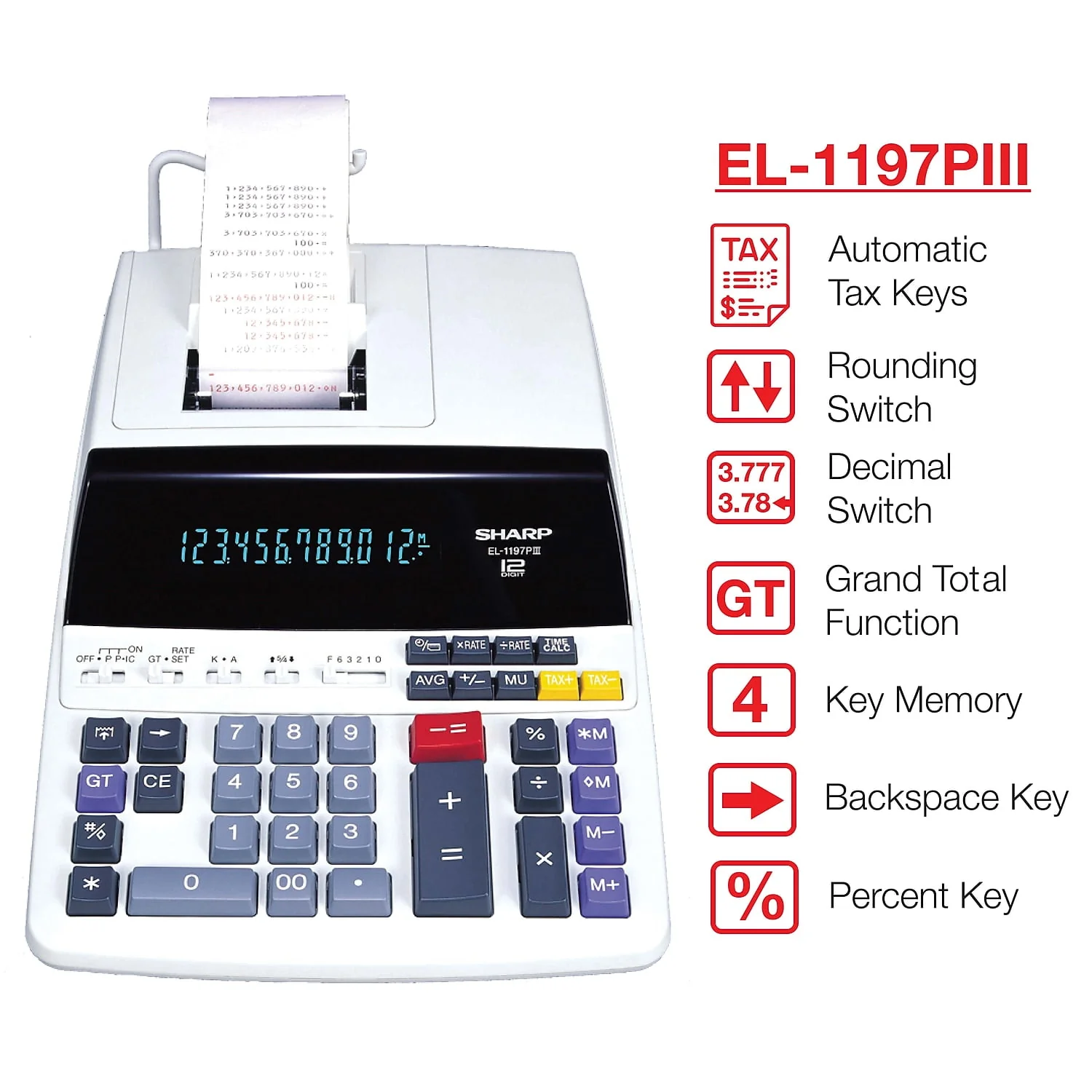 Sharp Calculators EL-1197PIII Two-Color Printing Desktop Calculator Black/Red Print 4.5 Lines/Sec