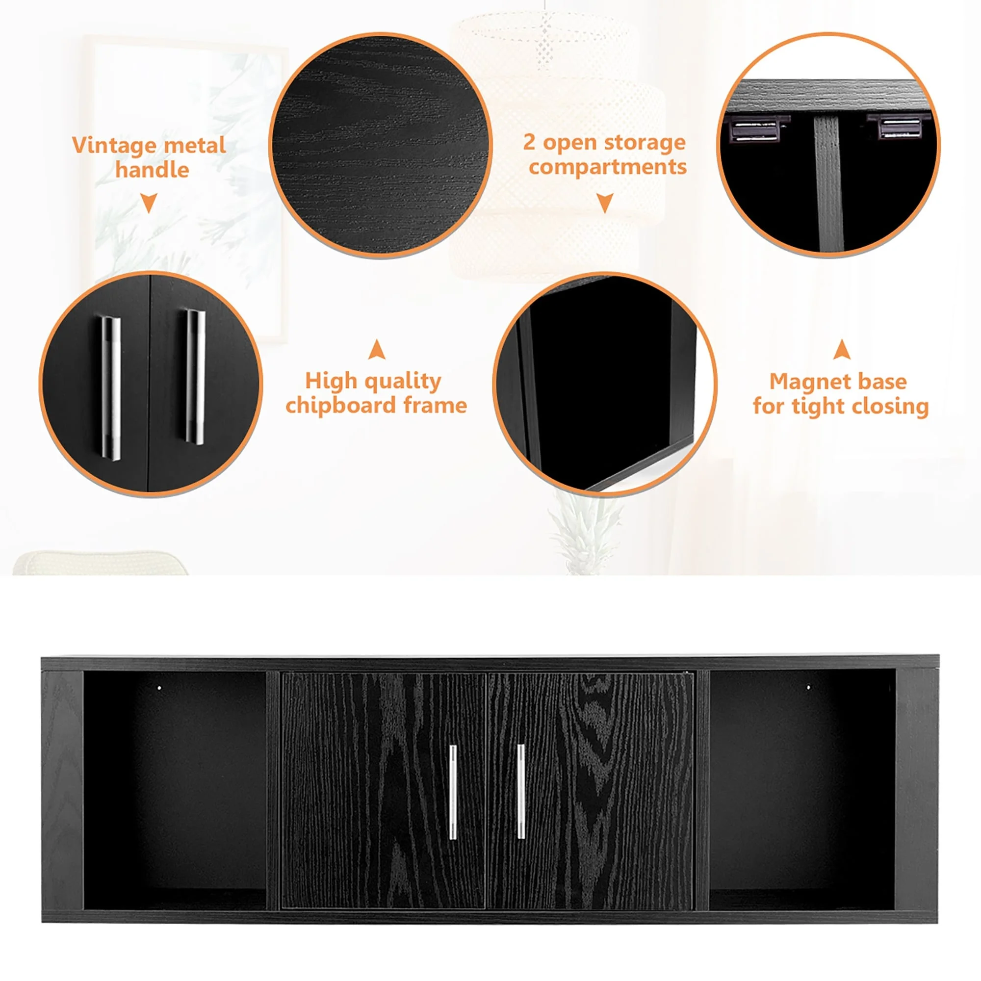 2 Cube Wall Mounted Storage Cabinet Floating Media Hanging Desk Black