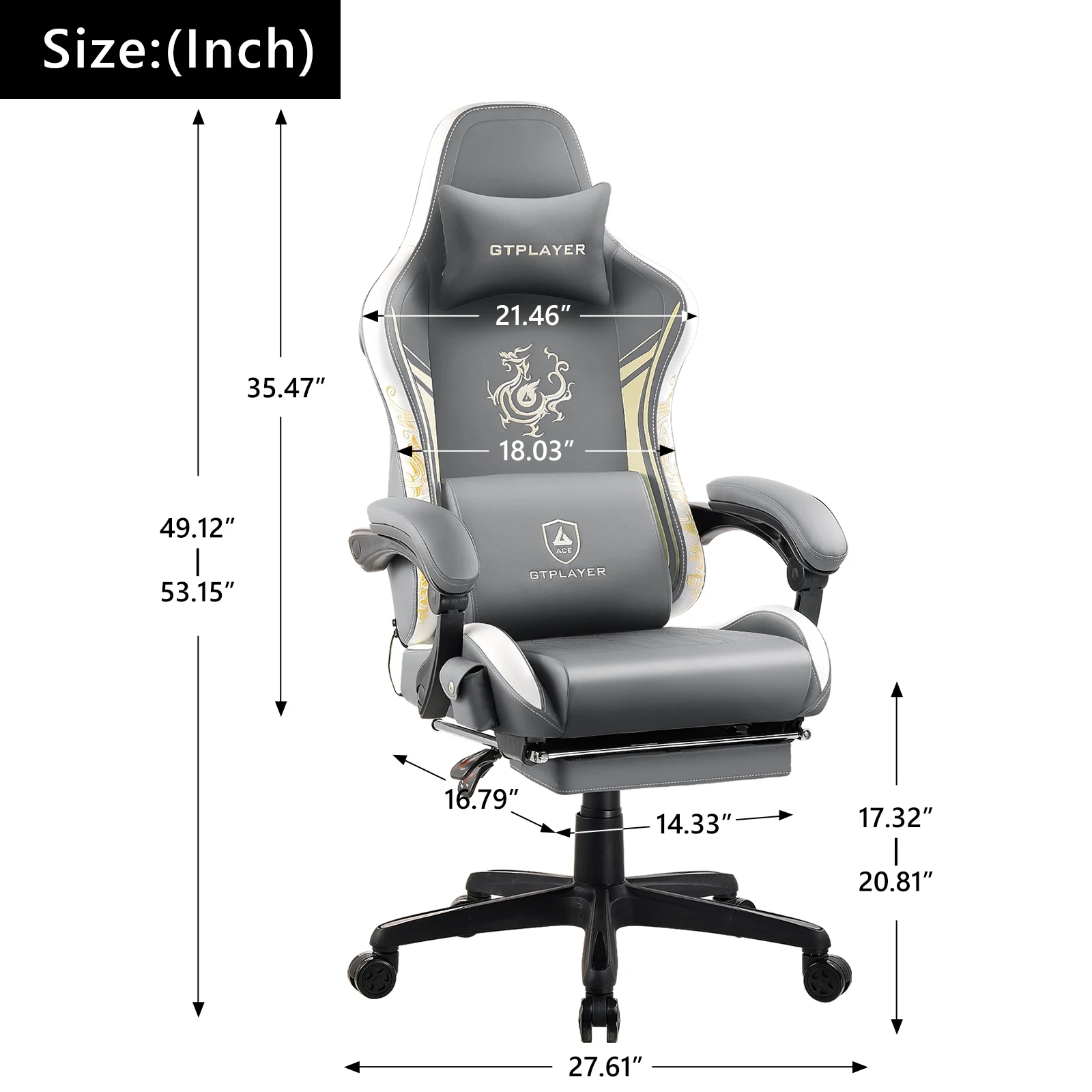 GTPLAYER Gaming Chair with Bluetooth Speakers and Footrest Office Desk Chair, Blue