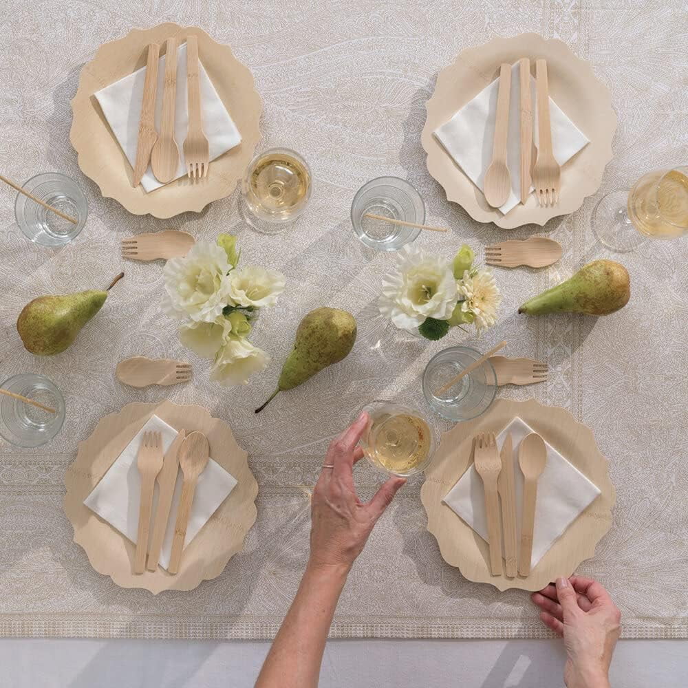 Bambu Pack of 100-9 Inch Fancy 100% Bamboo Plates �C Premium Disposable Dinnerware | Elegant, Biodegradable Veneerware Natural Tableware for Weddings, Parties, Entertaining & Special Occasions
