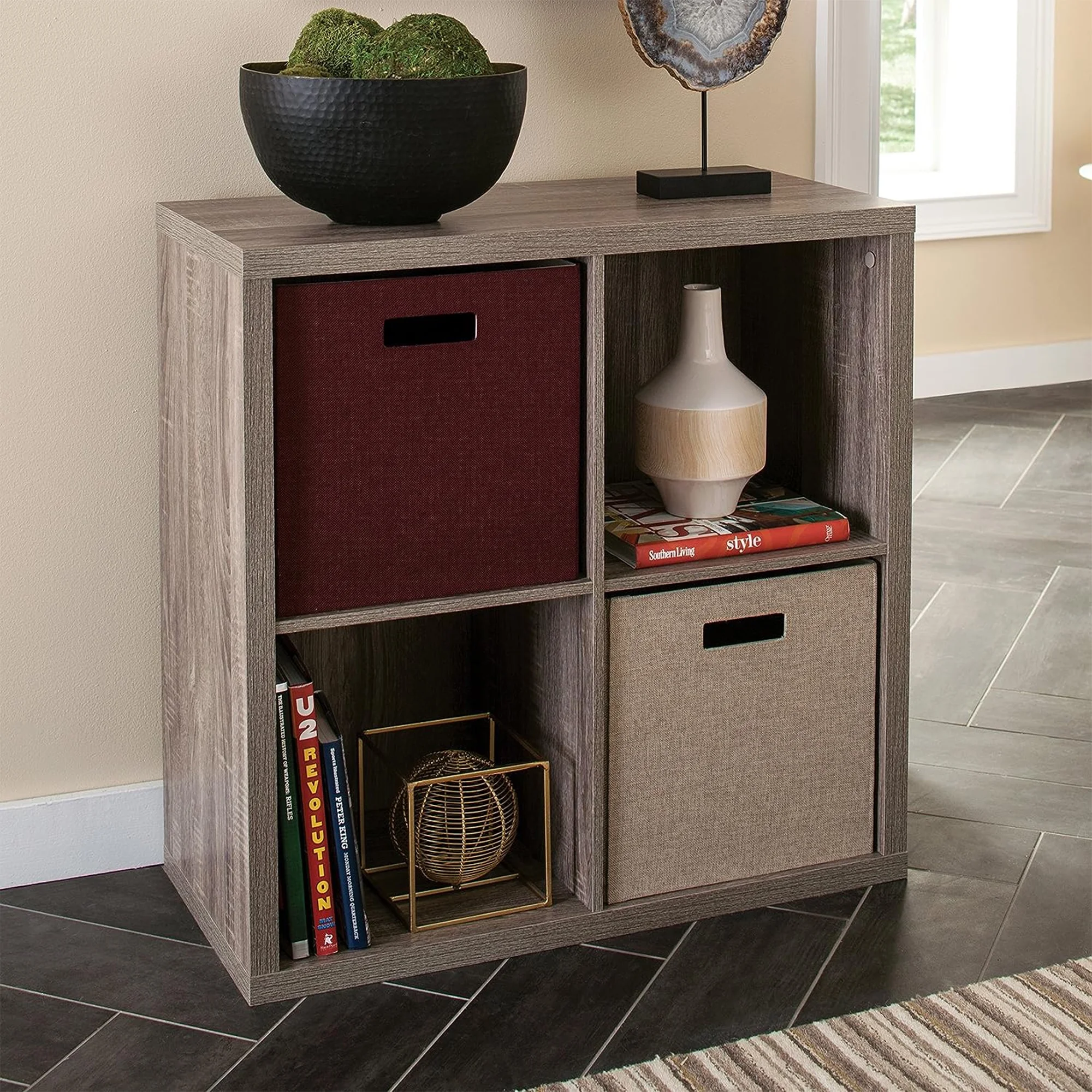 ClosetMaid 4 Cube Storage Shelf Bookshelf Organizer with Back Panel, Gray