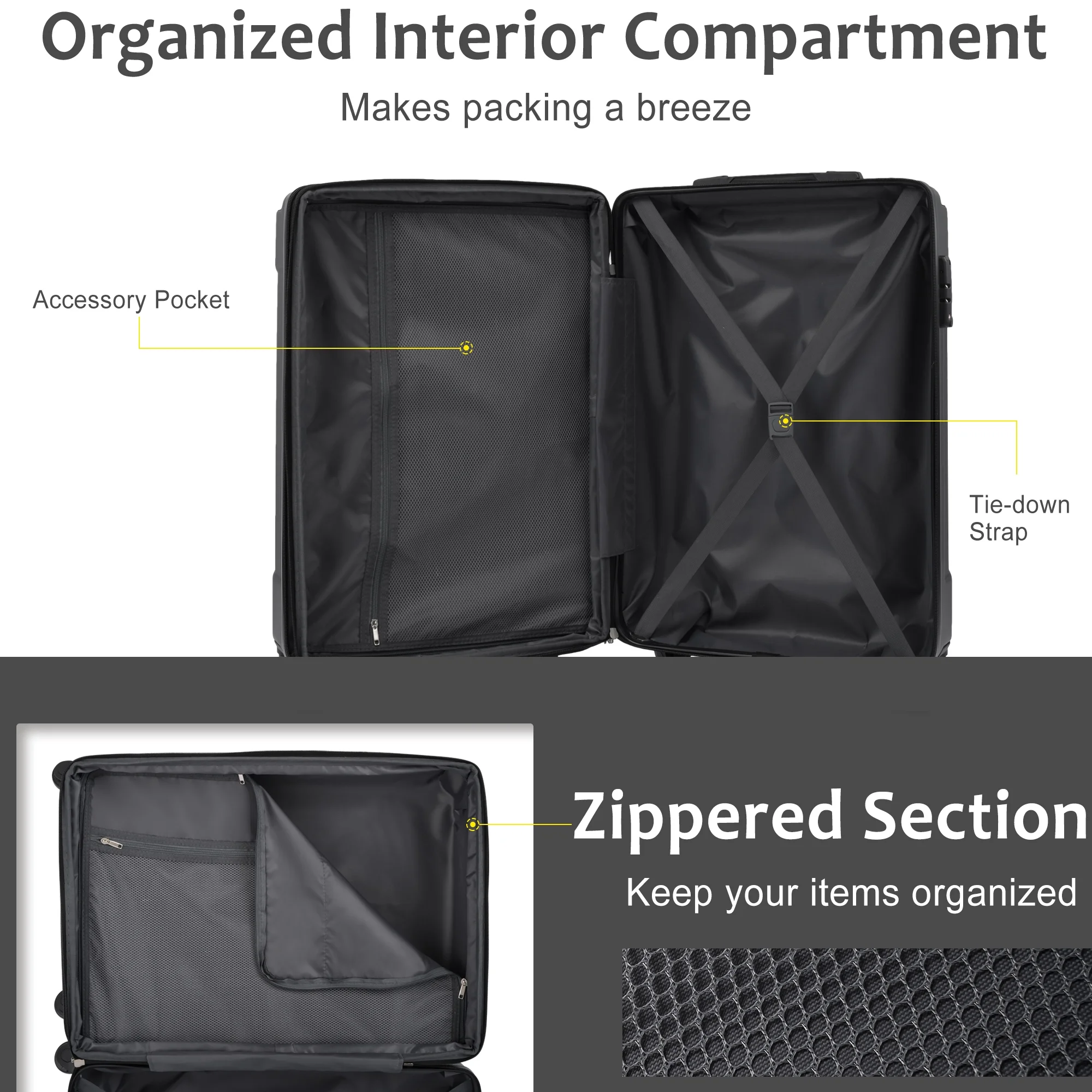 EUROCO 3 Piece Luggage Set, Expandable Hardshell Suitcase with TSA Lock and Double Spinner Wheels,ABS Lightweight Durable Travel luggage Set(20